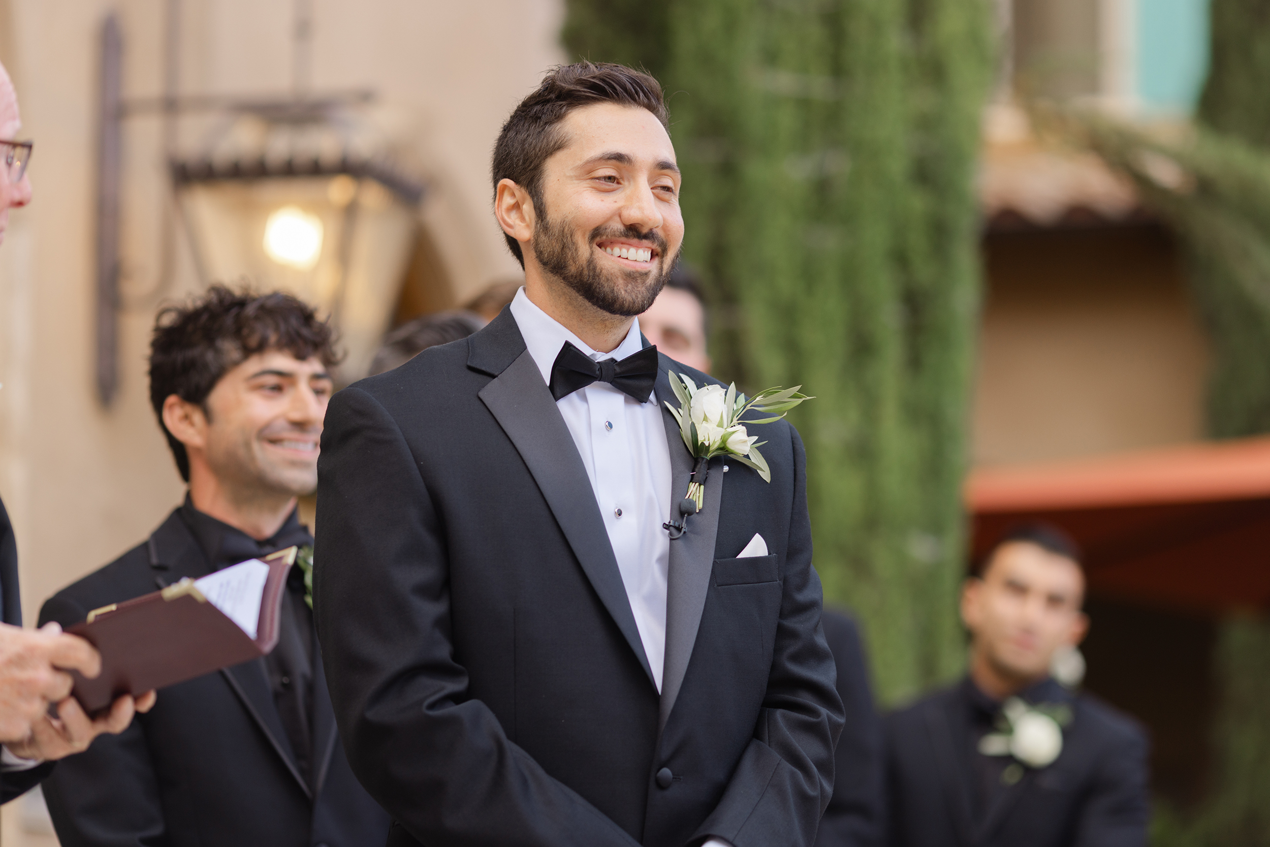 Groom smiles emotionally as he sees the bride during their wedding ceremony, Greenville South Carolina — Dani Lacey Photographs