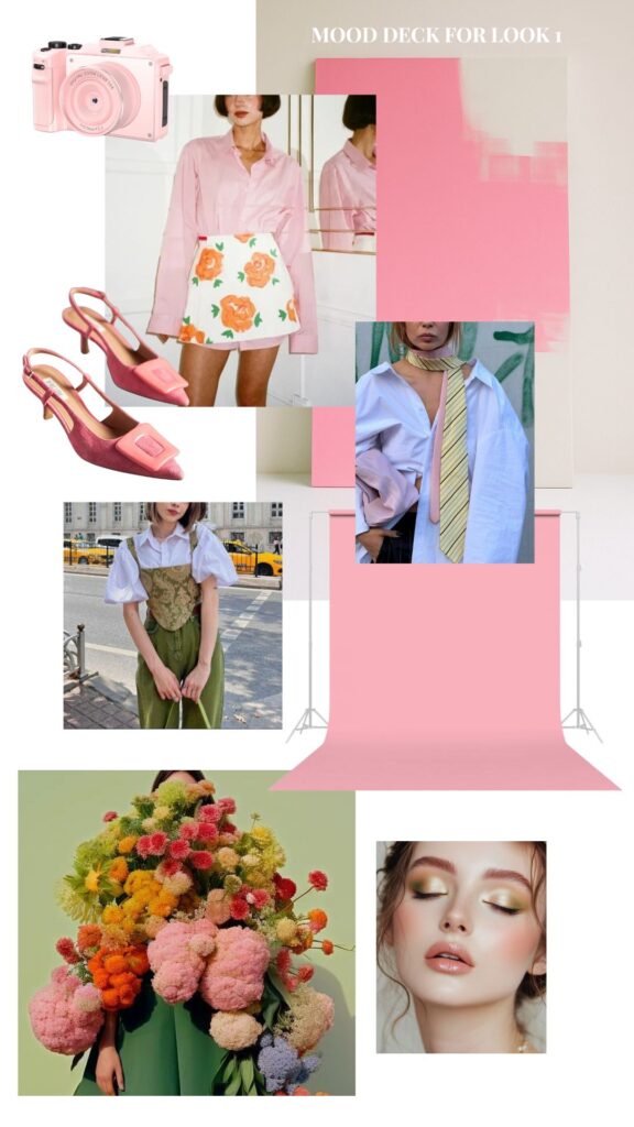 Colorful and feminine branding mood board with pink tones, florals, and playful fashion inspiration. Curated by Greenville South Carolina Branding Photographer Dani Lacey.