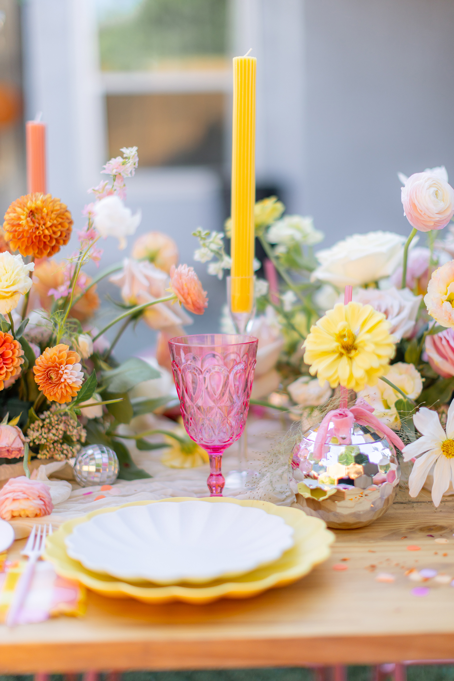 Floral table styling with candles