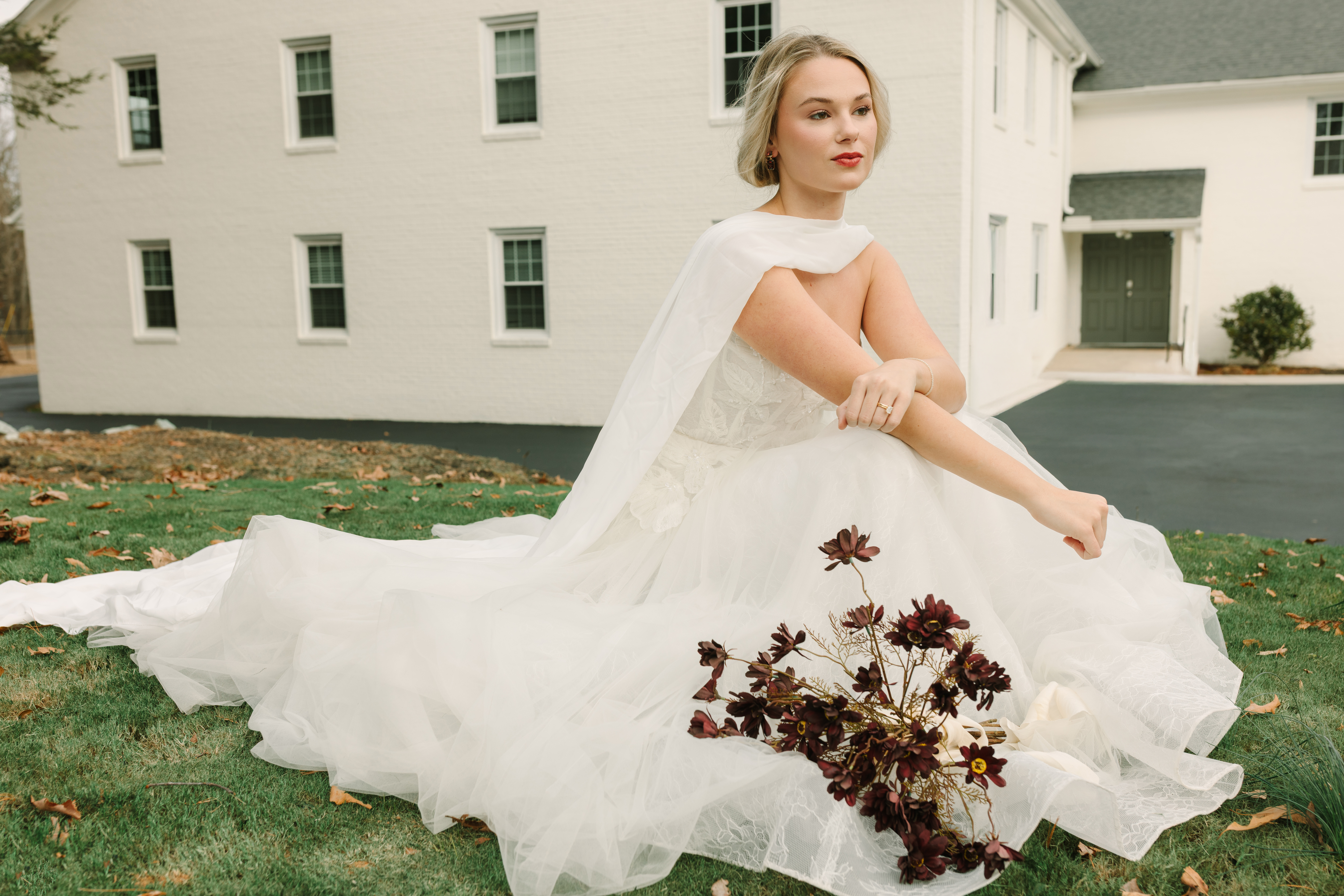 Bride seated in flowing gown