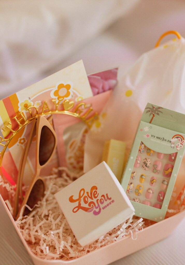 Retro birthday gift flat lay