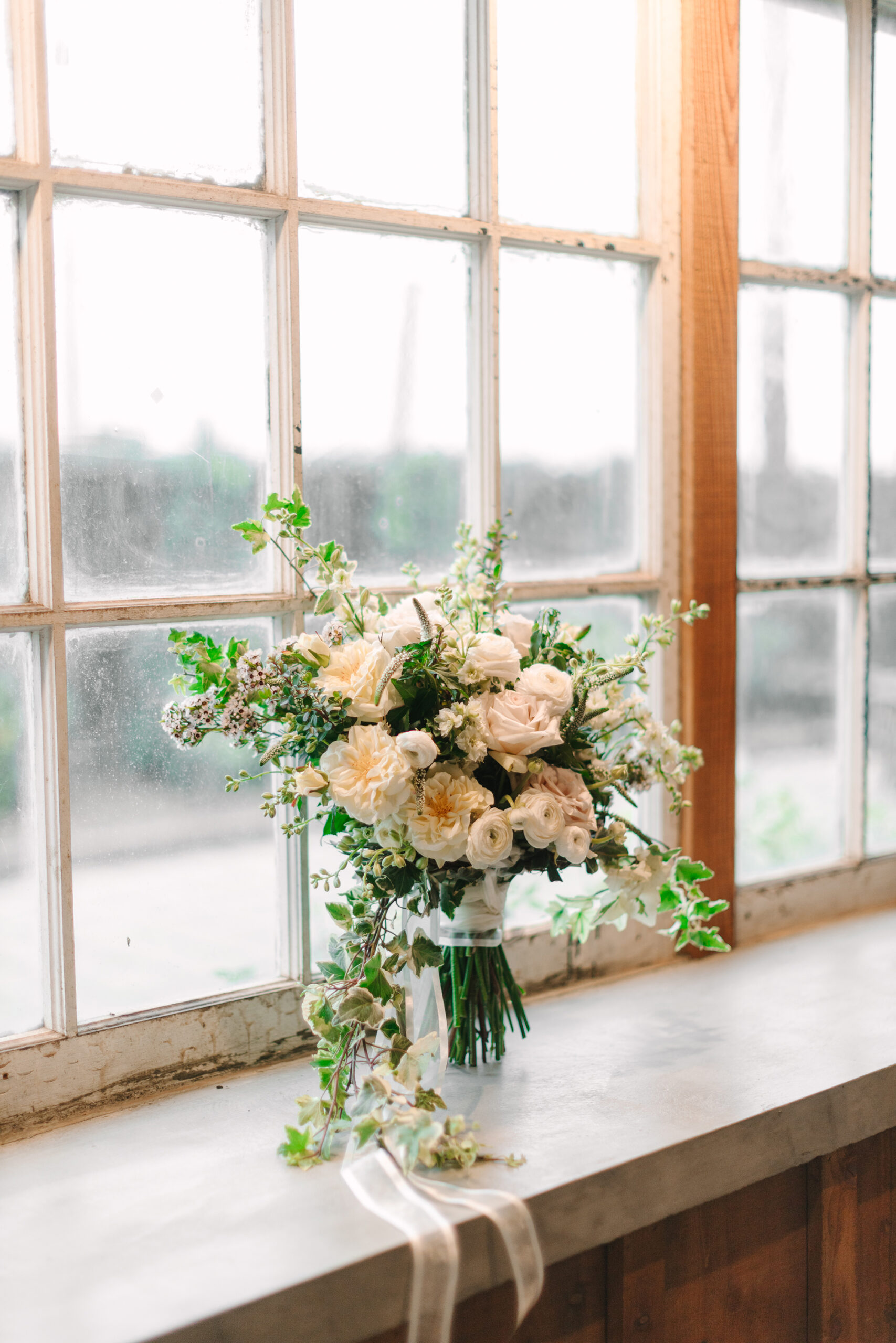 Bridal bouquet in window light