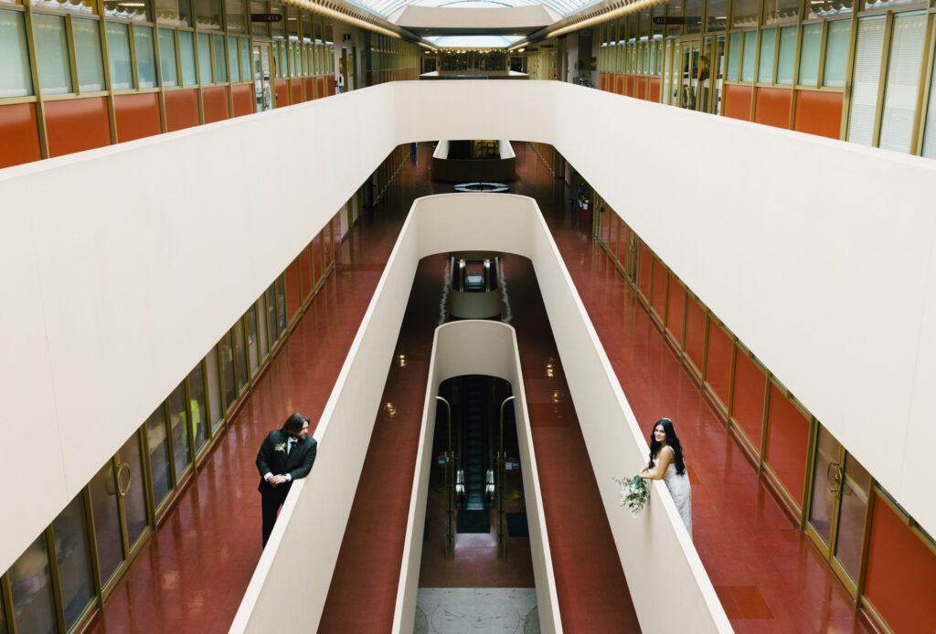 marion civic center symmetrical portrait of couple