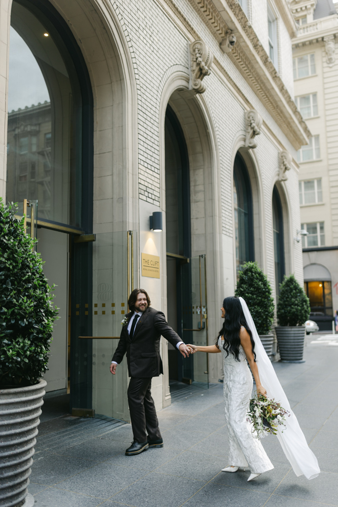 the clift hotel outside couple walking in