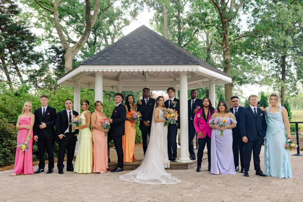 Wedding party portrait at gazebo
