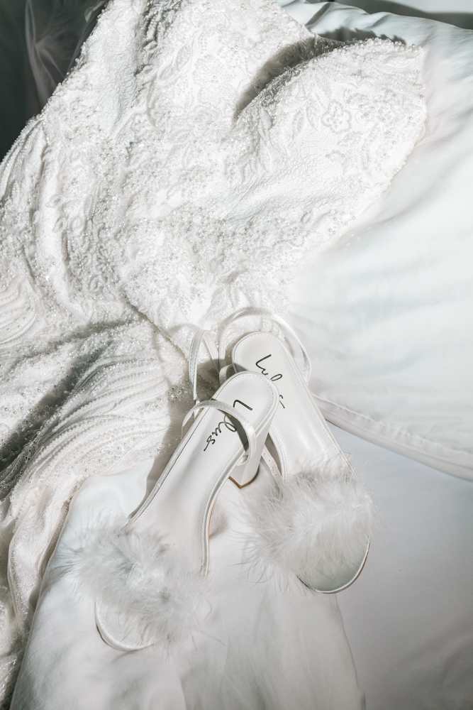 Bridal shoes with wedding dress