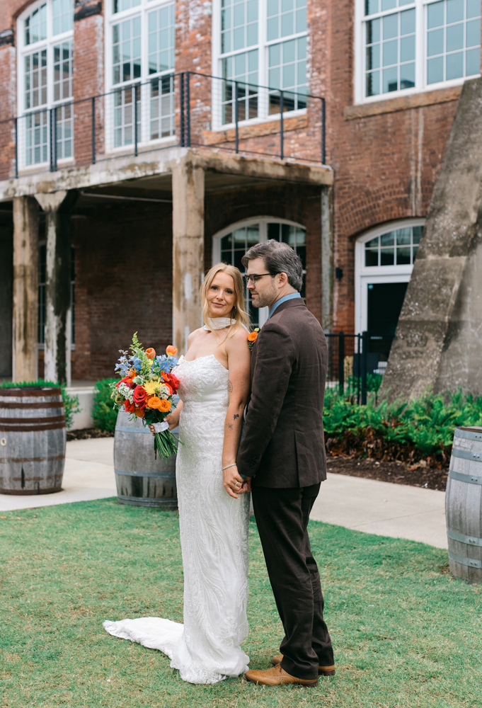 Bride and groom portrait at Judson Mill