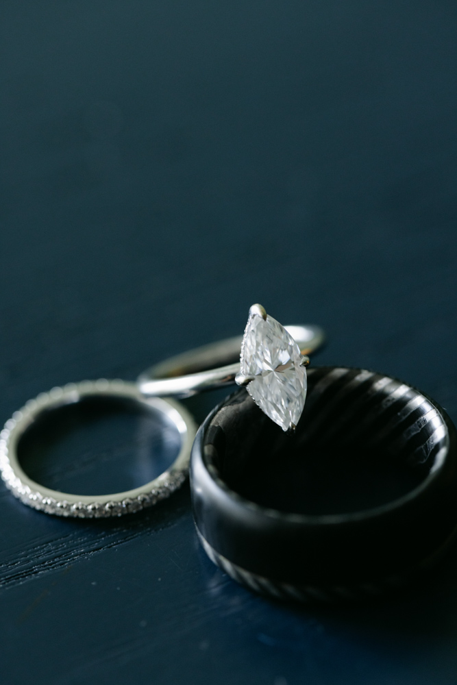Marquise engagement ring and wedding bands