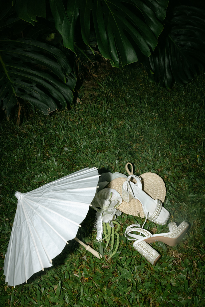 Bridal shoes and accessories at night