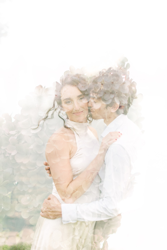 Artistic double exposure of engaged couple