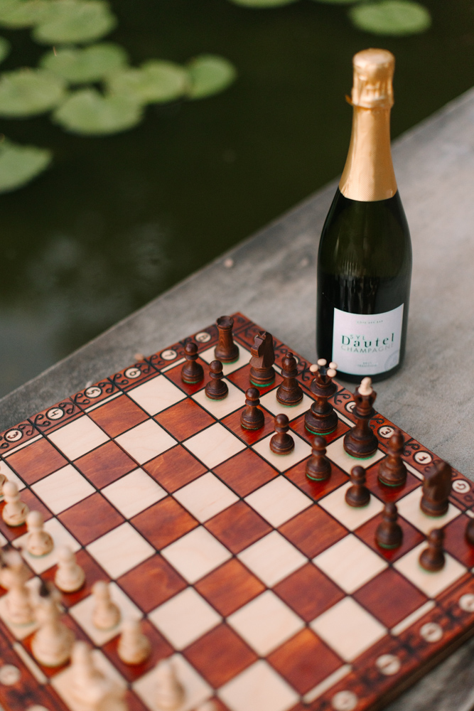 Chess board and champagne at Furman University